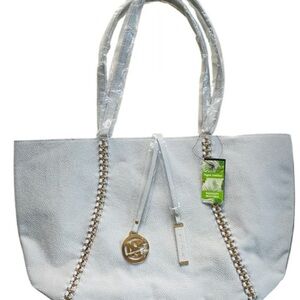 Badgley Mischka White Tote with Gold Accents